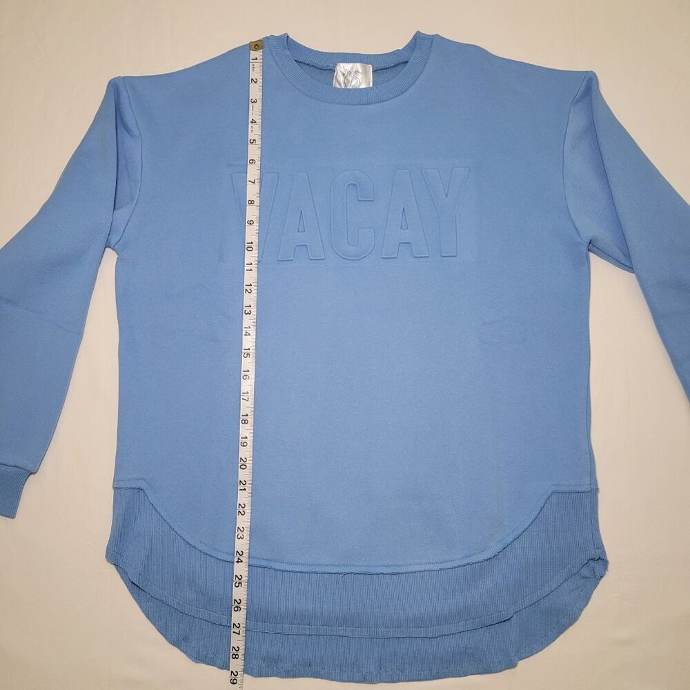 Embossed Crewneck Sweatshirt Womens Blue Salty Wave Small Beachy Streetwear NWOT - Picture 8 of 10